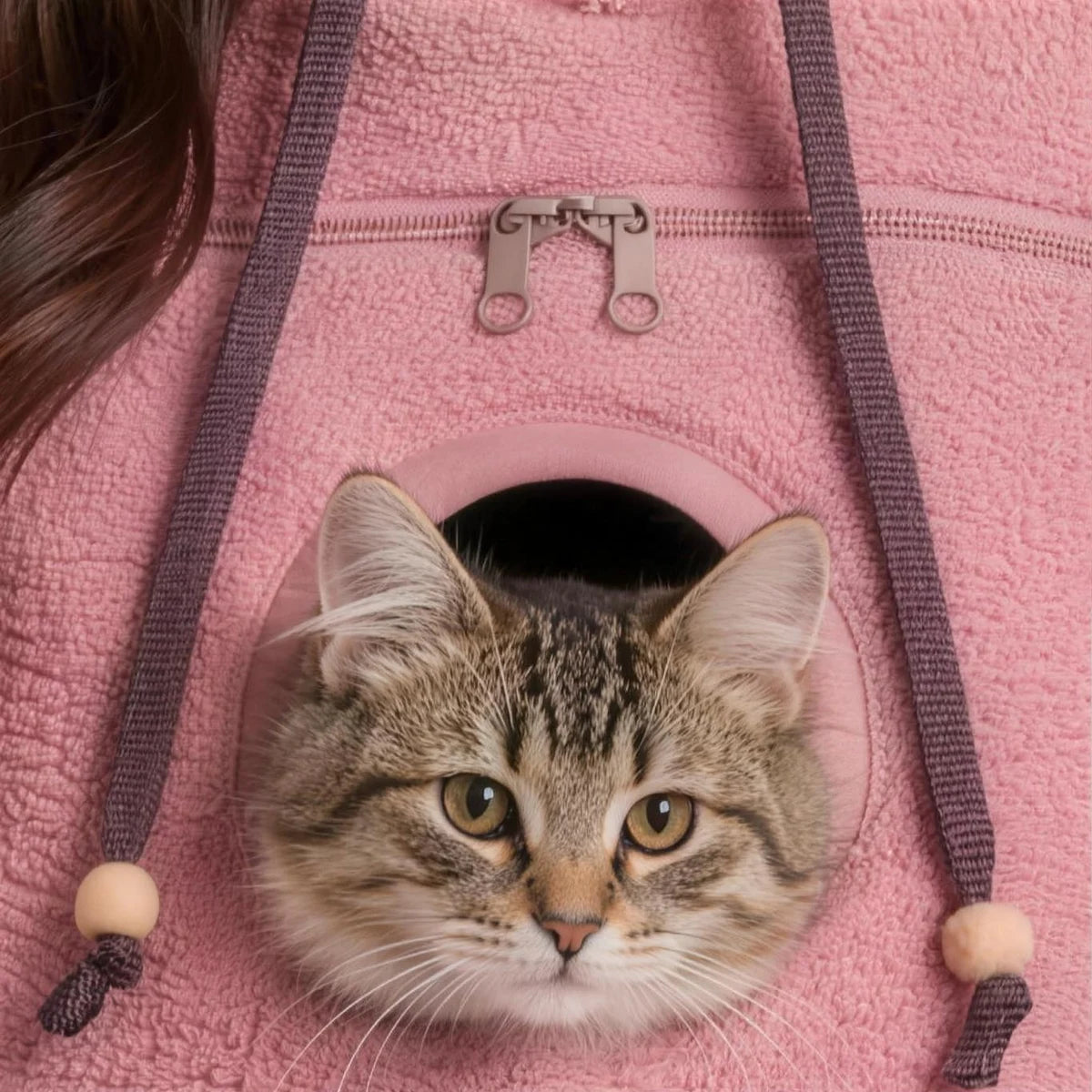 L'ouverture ronde, ses cordons, le chat installé dedans